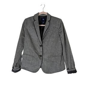 Gap Gray Black Baby Tweed Wool Blend 2 Button Closure Collared Blazer Size 6